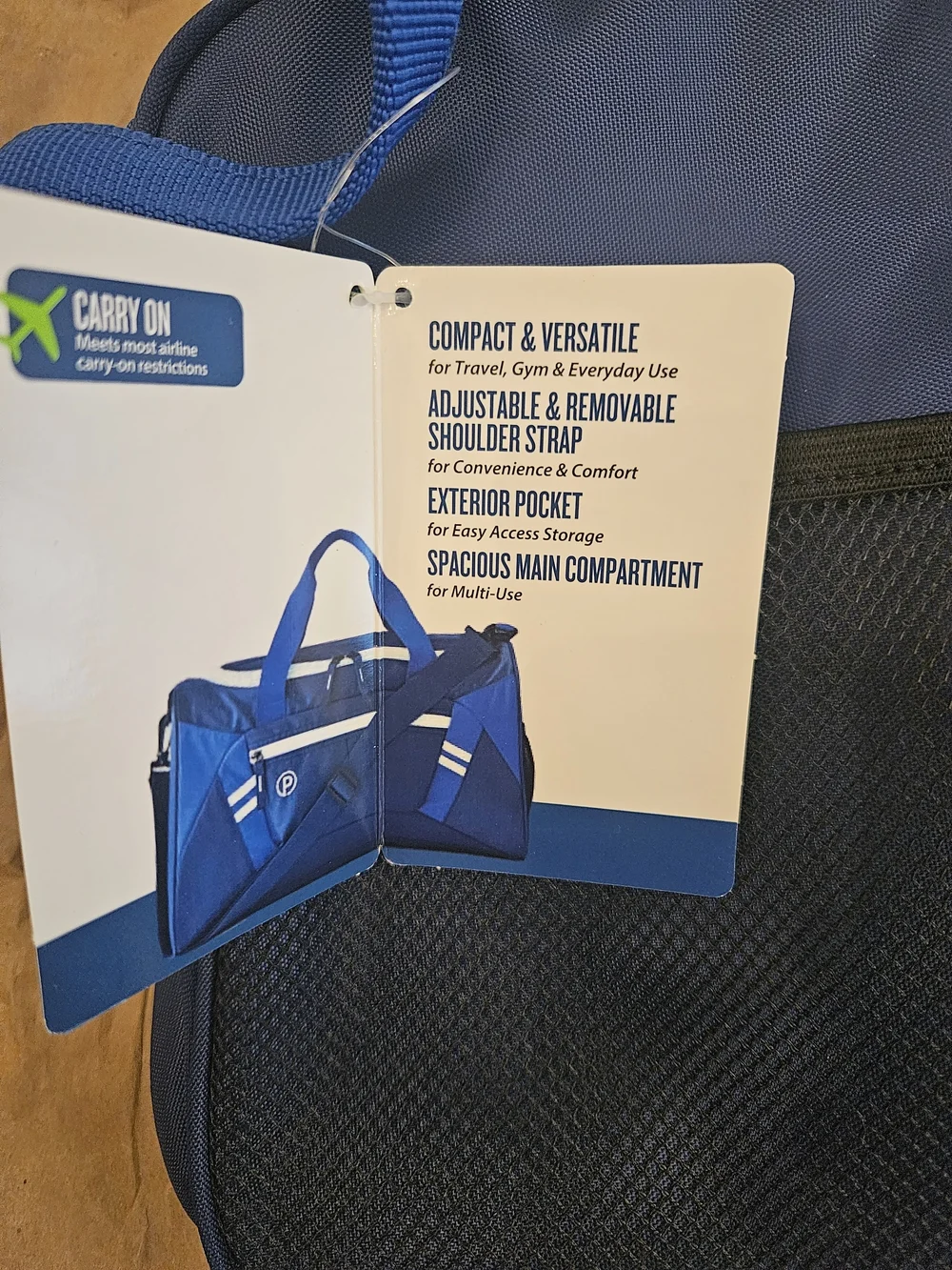 Protege 18 Inch Blue and White Sports Duffel Bag with Adjustable Strap